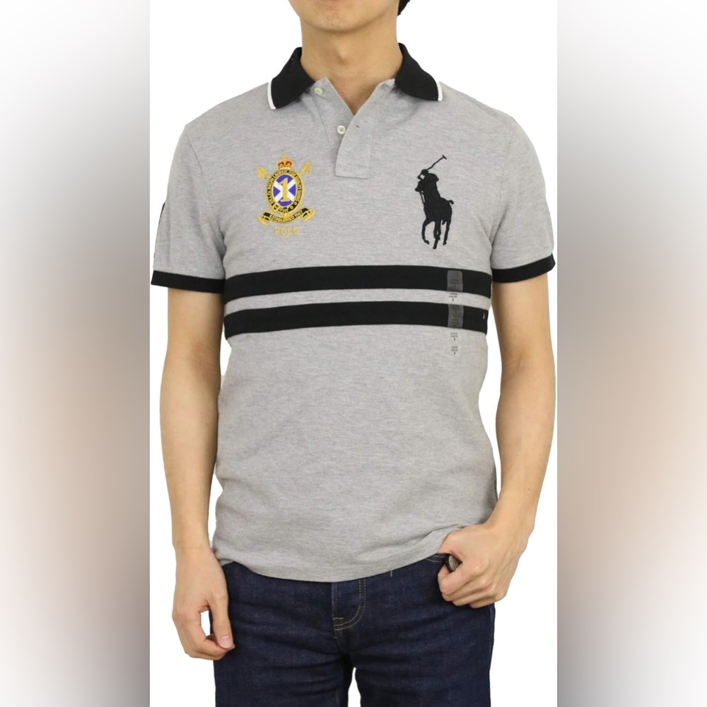 Men's Short Sleeve Custom Slim Fit Emblem Big Pony Embroidered Polo Shirt